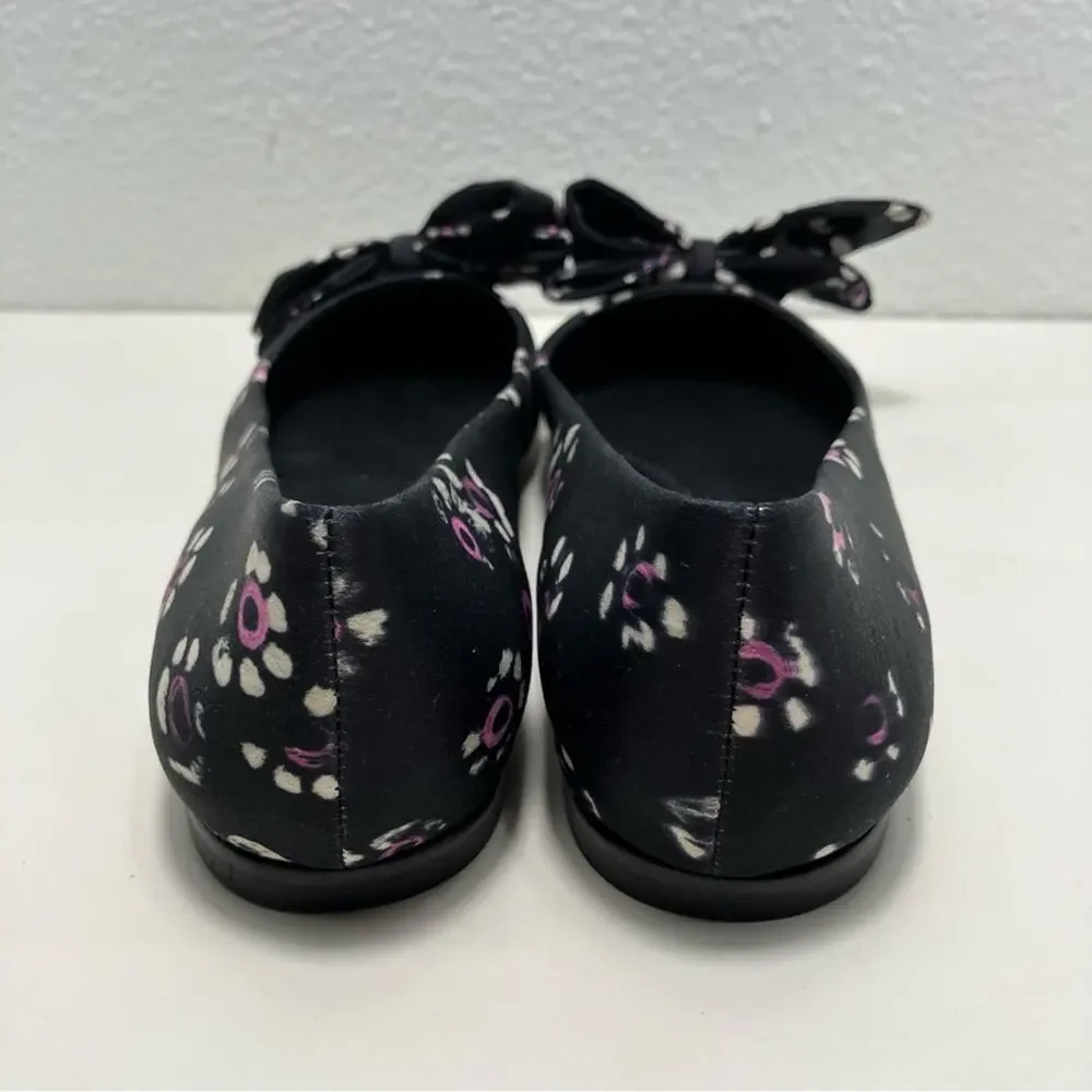 Tory‎ Burch Rosalind Black Floral Print Satin Ballet Flats size 5 slip on work